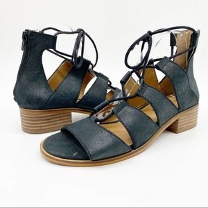 Lucky Brand Tazu Lace Up Zip Black Sandal 9.5